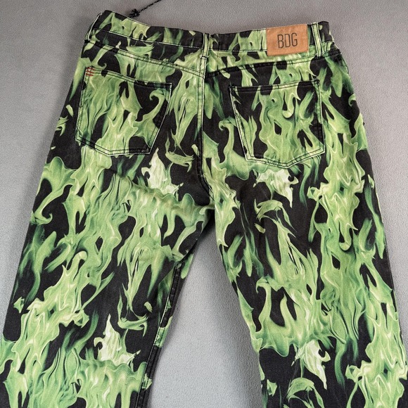 BDG Jeans Women 36x30 Y2K Green Black Flame Print 90s Bootcut Tag says 32" Waist - Picture 1 of 16